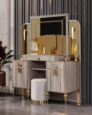 Image de Ensemble Coiffeuse Coiffeur Console de maquillage Beige