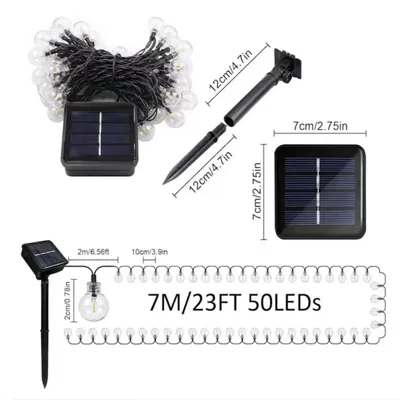 Image de Guirlande lumineuse solaire - Éclairage extérieur - 7 mètres - 50 LED - 8 modes d'éclairage - Intensité réglable - Indice de protection IP65 - Couleur jaune
