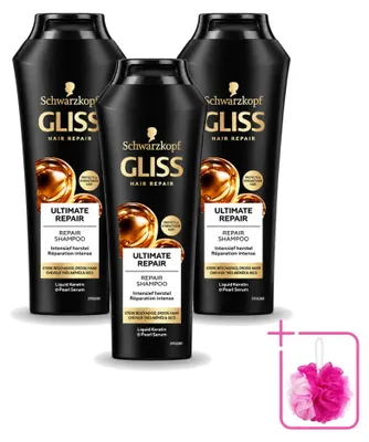 Productafbeelding van 3 x Gliss Kur Ultimate Repair Shampoo voor beschadigd haar, 250 ml - Voordelige verpakking - 3 stuks