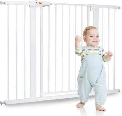 Productafbeelding van Traphekje - deurhekje voor baby's en huisdieren - 92 cm hoog - 75-124 cm breed - zonder boren - wit
