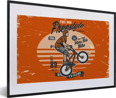 Produktbild von MuchoWow® MuchoWow® Gerahmtes Poster Mann - Fahrrad - Retro 60x40 cm - Poster mit zchwarzem Bilderrahmen - Schlafzimmer - Plakat in Rahmen - Drucken