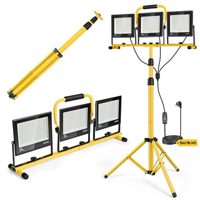 300W LED Werklamp mit Stativ, 3 Strahler, 23000 Lumen, IP66