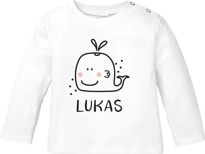 Produktbild von Baby Langarmshirt mit Namen personalisiert Wal lustige Unterwasser-Tiere Strichzeichung Junge Mädchen Baumwolle SpecialMe® Wal weiß 56/62 (1-3 Monate)