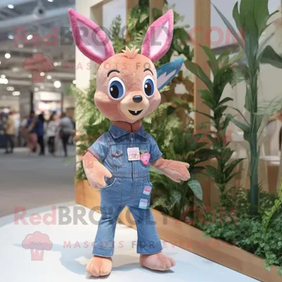 Produktbild von Rosa REDBROKOLY Reh Maskottchen kostüm gekleidet in ein Jeanshemd und Wraps