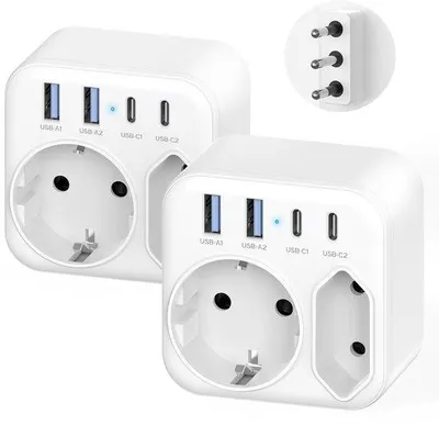Productafbeelding van Set van 2 Reisstekkers met 4 USB Poorten