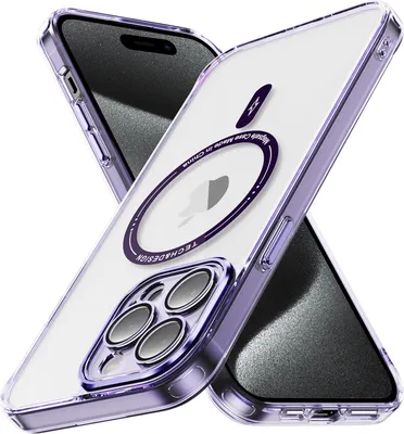 Obrázek produktu pro Magnetické průhledné pouzdro pro iPhone 15 Pro, kompatibilní s MagSafe, hybridní nárazuvzdorné ochranné pouzdro Fialová