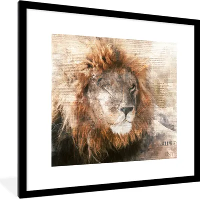 Produktbild von MuchoWow® MuchoWow® Gerahmtes Poster Löwe - Zeitung - Farben 40x40 cm - Poster mit zchwarzem Bilderrahmen - Poster - Plakat im Rahmen