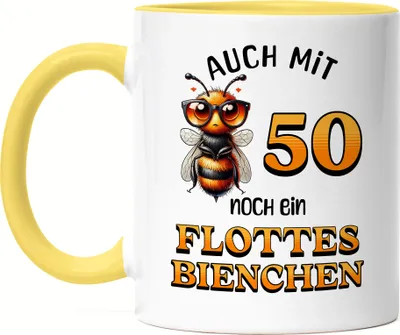 Produktbild von Auch mit 50 noch ein flottes Bienchen Tasse gelb 50. Geburtstag Frau Biene