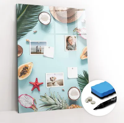 Produktbild von Magnetpinnwand Memoboard - Zubehörsatz - Schwarzer Marker + Schwamm + Magnete - 70 x 100 cm - Sommerkomposition