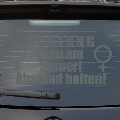 Produktbild von Heckscheibenaufkleber ACHTUNG Frau am Steuer Abstand halten 55x40 cm Grau Auto Aufkleber Sticker