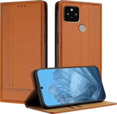 Obrázek produktu pro Pouzdro pro Google Pixel 5 kožené flipové pouzdro s funkcí stojánku Hnědý