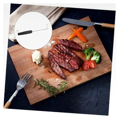 Produktbild von Edelstahl Grillgabel mit schwarzem Silikongriff, tragbarer Steakspieß, BBQ Fleischhaken für Rippchen, Lamm, Hot Dogs, Kochutensil für Garten, Grill und Camping
