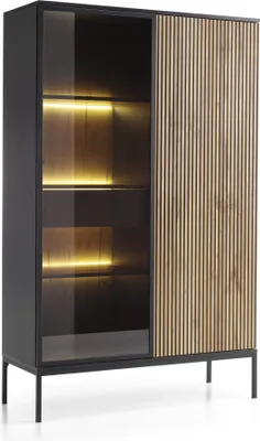 Produktbild von Vitrine Sento Swtsz104 2 Türiger Mit Schublade Vitrinenschrank 104X166X39Cm Wohnzimmerschrank Schwarz/Wotan Eiche