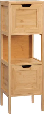 Immagine prodotto di mobile da bagno kleankin, mobile da bagno con 2 cassetti, mobile contenitore in bambù, mobile base con protezione antiribaltamento, mobile laterale, stile casa di campagna, legno naturale, 30 x 30 x 90 cm