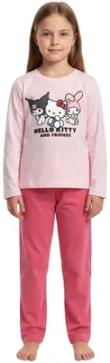 Produktbild von Hello Kitty Schlafanzug für Mädchen - Friends Kuromi & My Melody Kinder Pyjama Set Langarm Oberteil mit Hose Rosa/Pink 98-104