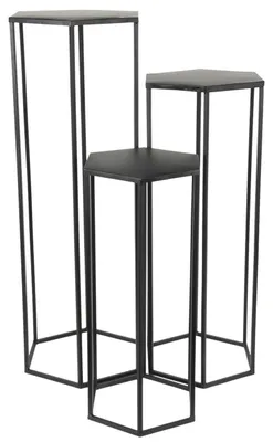 Produktbild von HowHomely Pflanzenständer Blumenständer 3er Set Metall schwarz Pflanzenhocker
