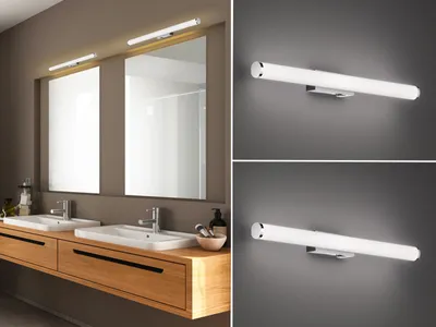 Produktbild von LED Badlampen Set Wand mit Schalter Chrom 60cm Gäste WC Spiegelleuchten seitlich