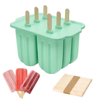 Eislutscherformen aus Silikon, 6 Stück + 50 Stäbchen, BPA-frei