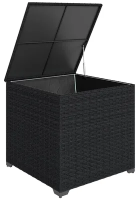 Produktbild von Garten Auflagenbox aus Polyrattan - Outdoor Aufbewahrungstruhe 253 l - Wasserdicht - Hydraulikdeckel - Metallrahmen - Schwarz