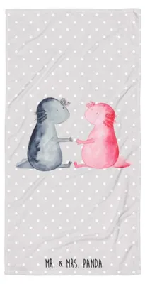 Produktbild von Mr. & Mrs. Panda Strandtuch Axolotl Liebe - Grau Pastell - Geschenk, Liebesbeweis, Valentinstag, Duschhandtuch, Duschtuch, Handtuch, Lurch, Reisehandtuch, Badelaken
