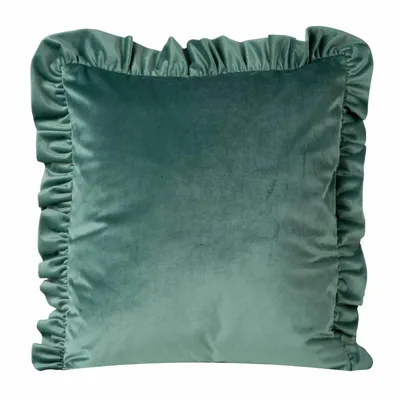 Produktbild von Dekorativer Kissenbezug Sofakissen VELVET 25 O 45x45 dunkelminze Rüsche