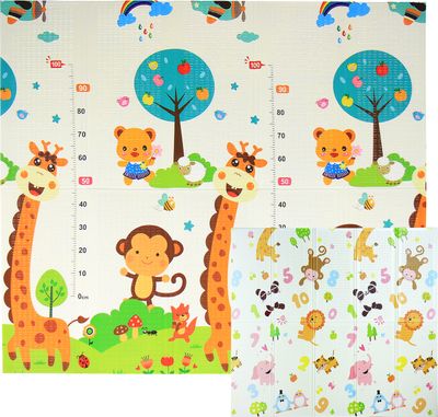 CCLIFE Krabbelmatte Spielmatte Baby Schadstofffrei 196x176x1cm Faltbar Spielunterlage Spielteppich Groß Rutschfest Beidseitig Tragbar Wasserdicht für Innen Außen Bunt