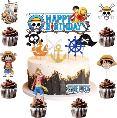 Immagine prodotto di Decorazioni per torte a tema One Piece per ragazzi - Set da 25 pezzi - Decorazioni per torte a tema One Piece per feste di compleanno per bambini - Set di topper per torte