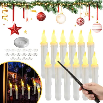 Produktbild von 12 Stück Schwebende LED‑Stabkerzen mit Zauberstab, Fliegende Hängende Kegelkerzen, für Halloween‑ und Weihnachtsdekoration