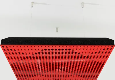 Obrázek produktu pro 2-dílné akustické stropní panely "WILDS-C" s montážní sadou | Absorpce - Difuze - Odraz - Zvuková izolace - Izolace | Akustický panel Cloud | 50x50x5cm | Barva: červený lesklý plast