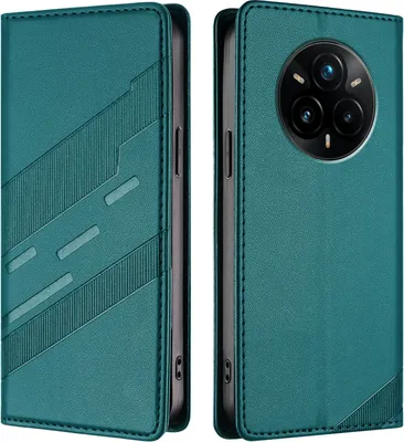 Produktbild von Hülle für Realme 14 Pro+, Kunstleder Brieftaschen Handyhülle mit Kartenfach und Standfunktion Grün
