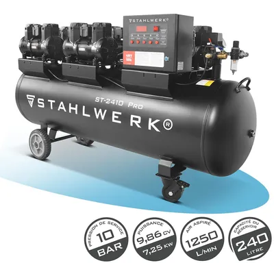 Image de STAHLWERK Compresseur 10 bar 240 L 9,86 CV 7,25 kW 1250 l/min Compresseur d'air comprimé
