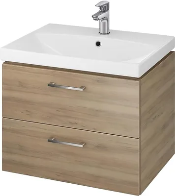 Productafbeelding van BADLAND Badmeubelset: Badkamerkast met keramisch wastafelblad, 2 lades, model LARA CITY 60, notenhoutkleur