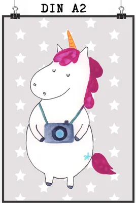 Produktbild von Mr. & Mrs. Panda Bild Einhorn Fotograf DIN A2 - Grau Pastell - Geschenk, Kunstdruck, Unicorn, Plakat, Kamera, Urlaub, drucke, Städtereise, wanddeko, Wandbild, Einhörner