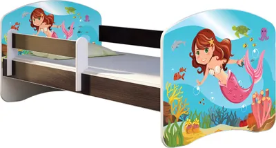 Produktbild von ACMA Jugendbett Kinderbett Junior-Bett Komplett-Set mit Matratze Lattenrost und Rausfallschutz Wenge 09 Meerjungfrau 180x80