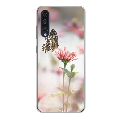 Produktbild von MuchoWow® Handyhülle Schutzhülle Hülle für Samsung Galaxy A50 Schmetterling - Blume - Rosa Silikon Softcase Handy Hülle - Mobiltelefonhülle