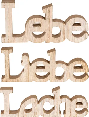 Produktbild von 3er Set Schriftzug Holz Lebe Liebe Lache Braun Aufsteller Deko Tischdeko