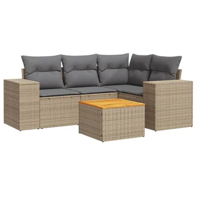 Produktbild von vidaXL 5-tlg. Garten-Sofagarnitur mit Kissen Beige Poly Rattan