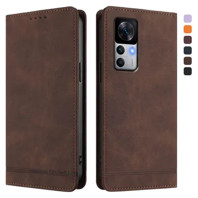 Obrázek produktu pro Pouzdro pro Xiaomi 12T /Xiaomi 12T Pro, retroPolyuretankožené flip pouzdro s stojánkem a přihrádkami na karty Hnědý