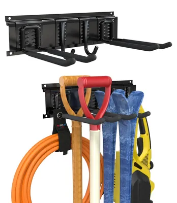 Image de Support mural pour outils de jardin, 40 cm - Balai en acier inoxydable avec 4 crochets