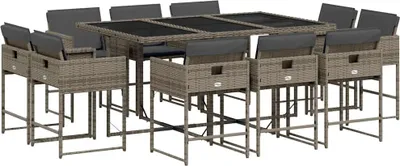 Produktbild von vidaXL 11-tlg. Garten-Essgruppe mit Kissen Grau Poly Rattan