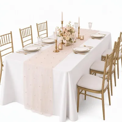 Tafelgordijn mit Perlen, Beige, 300 x 75 cm, Hochzeit