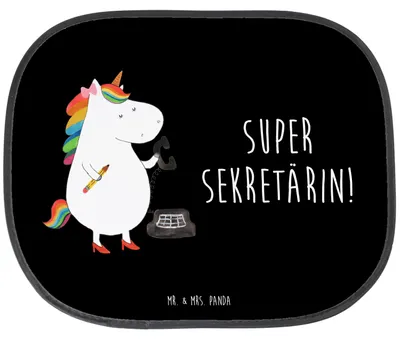 Produktbild von Mr. & Mrs. Panda Sonnenschutz Auto Einhorn Sekretärin - Schwarz - Geschenk, Sonnenblende, pkw, hitzeschutz, Unicorn, Einhörner, Büro, Steuerkanzlei, für Autoscheiben