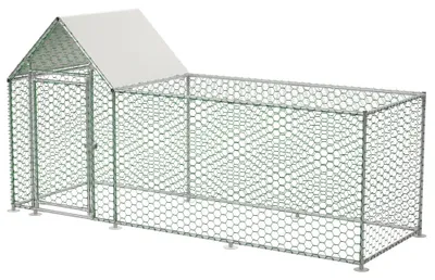 Produktbild von Kleintiergehege - Metallkäfig - 3 x 1 x 1,5 m - Sicherheitsverschluss - Wasserdichte PE-Abdeckung - Für Hühner und Kaninchen - Silber