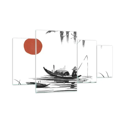 Produktbild von Bilder auf glas - 4 Teile - China Angler Zeichnen - 160x90cm - Glasbilder - Wandbilder - Bilder - zum Aufhängen bereit - Wanddekoration aus Glas - Glas Bilder - Wandbild auf Glas - GDL160x90-4340