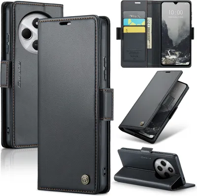 Immagine prodotto di Custodia per Xiaomi Redmi 14C, carta di blocco RFID, custodia in pelle avanzata con funzione di stand nero