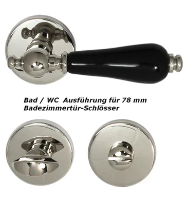 Produktbild von Massiv Messing Türbeschlag Sparta R WC Edelstahlfarbig poliert Schwarzer Porzellangriff
