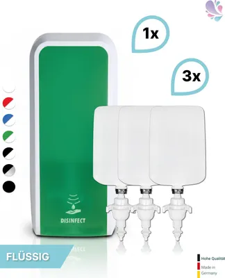 Produktbild von SET: Desinfektionsspender SENSOR, berührungslos Blanc Cosmos + 3x 1-L Haut- und Händedesinfektion - PRODUKTSET : Farbe - Grün / Weiß Farbe: Grün / Weiß