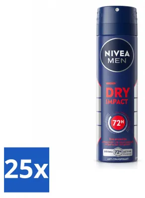 Productafbeelding van 25 x NIVEA MEN Deodorant Spray Dry Impact 150 ml - Voordeelverpakking - 25 stuks