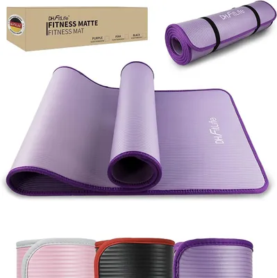 Image de DH FitLife Tapis fitness NBR 10 mm, 183x61 cm, antidérapant, amorti confortable, tapis gym et yoga, avec sangle de transport, violet