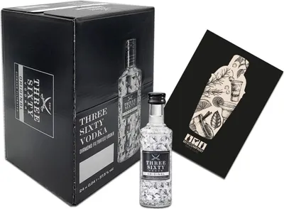 Produktbild von Three sixty Original Minituren Set 24x 0,04L (37,5% vol) Vodka Mini 24er Set 360 Vodka Original 4cl- [Enthält Sulfite]